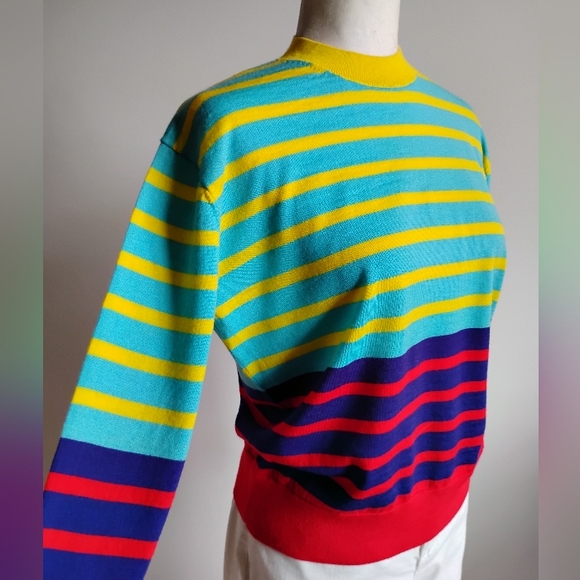 G/Fore Lightweight Wool Crewneck Sweater Stripe Bright Colorful Golf Size Small - Picture 1 of 14